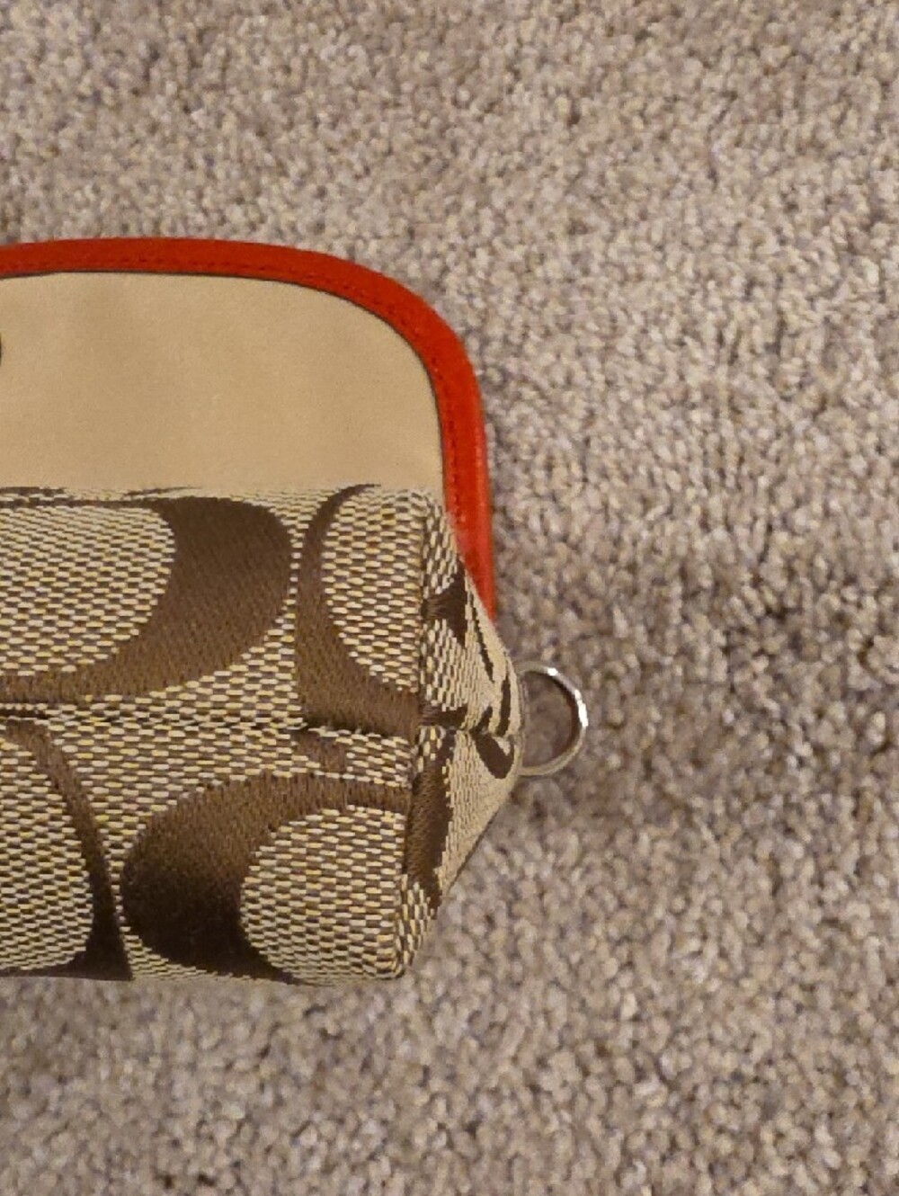 Coach Signature Canvas Wristlet in Brown with Orange Trim - Picture 7 of 9